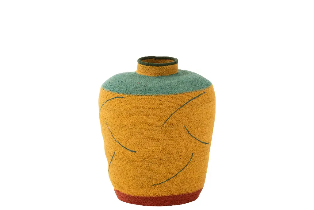 [41817] Vase Large Lignes Jonc De Mer Jaune/Bleu J-Line