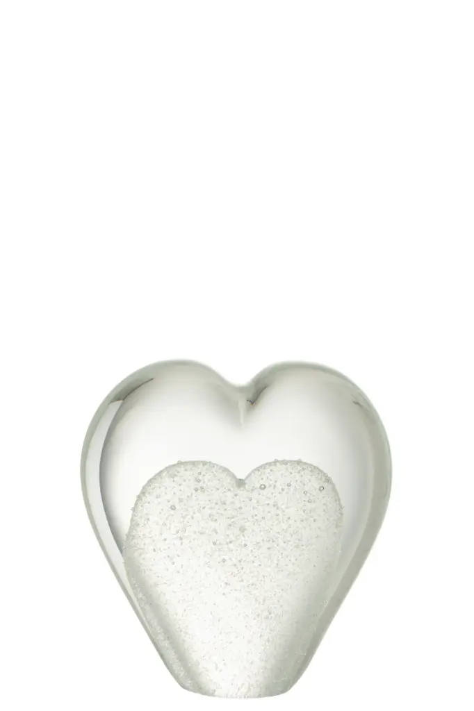 [23456] Presse-Papier Coeur En Verre Blanc (S) J-Line